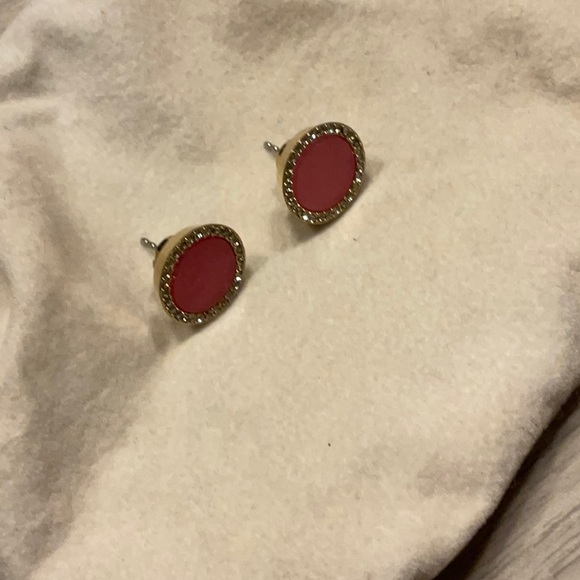 Michael Kors Pink Disc & Pave Crystal Round Gold Tone Stud Pierced Earrings - Picture 15 of 16